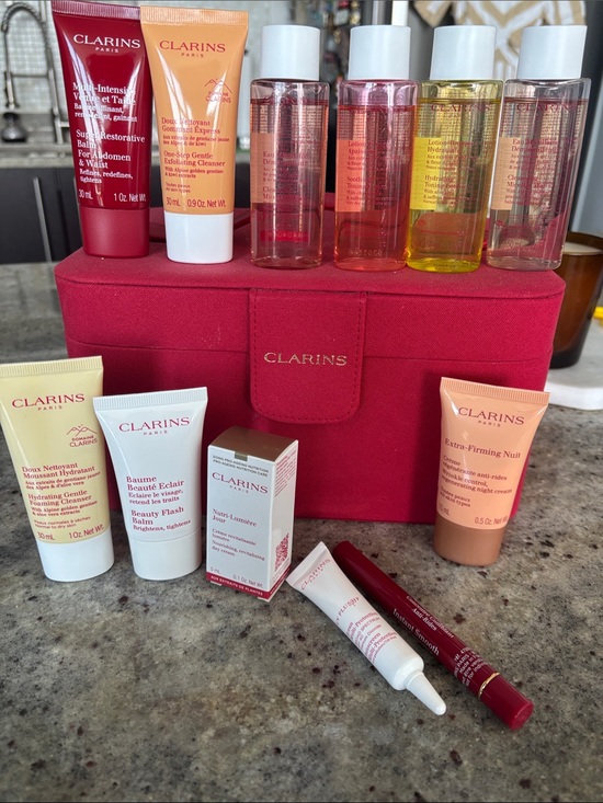 Clarins Other - Clarins Skincare & Makeup Set with Red Cosmetic Case!